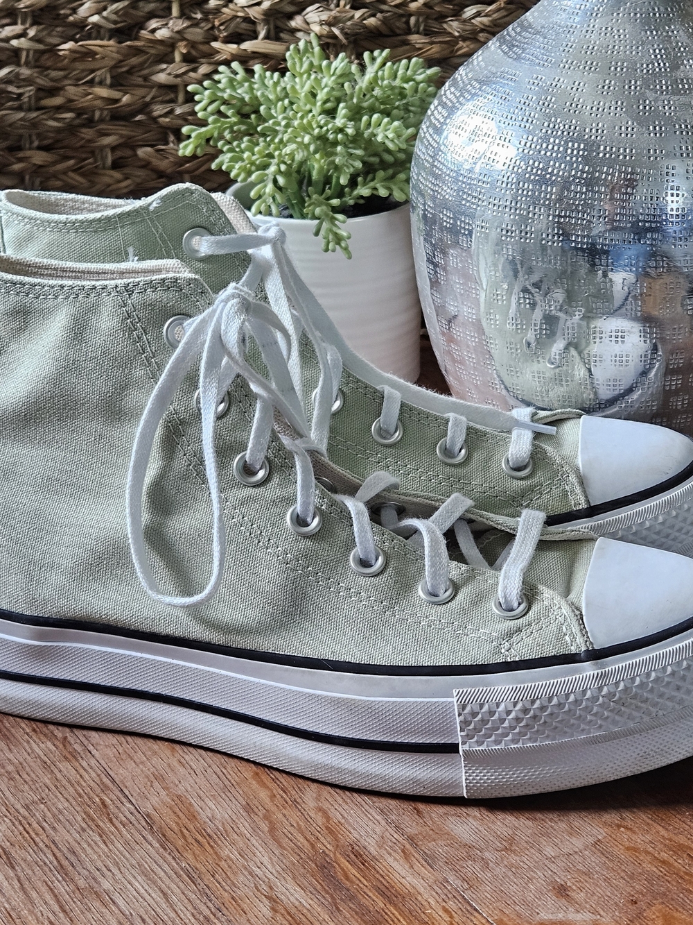 Light Sage Green High-Top Converse Sneakers - Casual Women’s Shoes - Picture 10 of 16